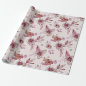 Mauve Roze Elegante Bloemrijke Chic Meisjes Baby S Cadeaupapier (Uitgerold)