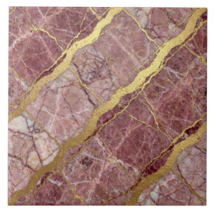Mauve Roze en Gouden Marmer Tegeltje