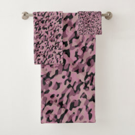 Mauve roze en houtskool Camo abstract Bad Handdoek
