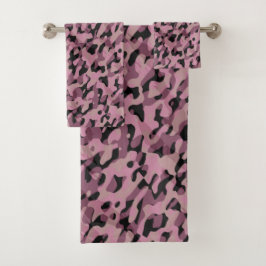 Mauve roze en houtskool Camo abstract Bad Handdoek