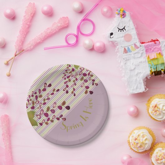 Mauve roze en licht groen met wit papieren bordje (Feest)