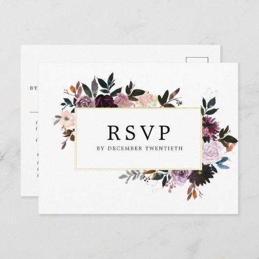 Mauve Roze en Paarse Bloemen DIY Bruiloft Reactie Uitnodiging Briefkaart (Voorkant / Achterkant)