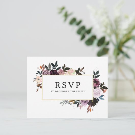 Mauve Roze en Paarse Bloemen DIY Bruiloft Reactie Uitnodiging Briefkaart (Staand voorkant)