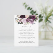 Mauve Roze en Paarse Bloemige Gastdetails Informatiekaartje (Staand voorkant)
