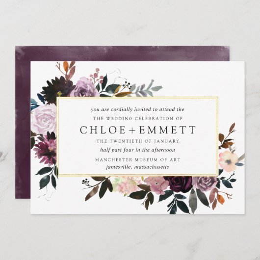 Mauve Roze en Paarse Pruim Bloemige Bruiloft Kaart (Voorkant / Achterkant)