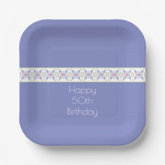 Mauve roze en wit papieren bordje (Voorkant)