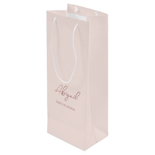Mauve & Roze Gepersonaliseerde Naam Trouwfeest Wijn Cadeautas (Achterkant Gekanteld)