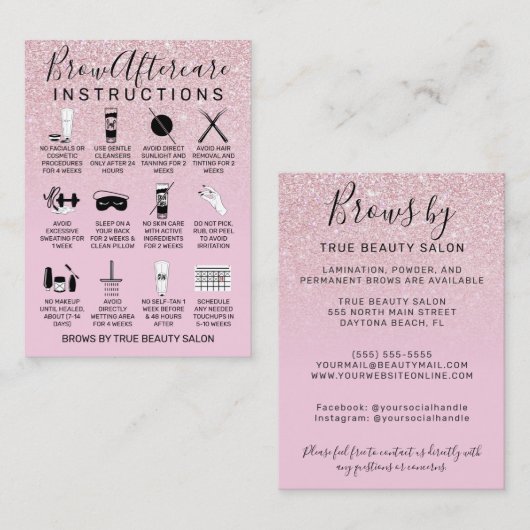 Mauve Roze Glitter Brows Nazorg Icon Visitekaartje (Voorkant / Achterkant)