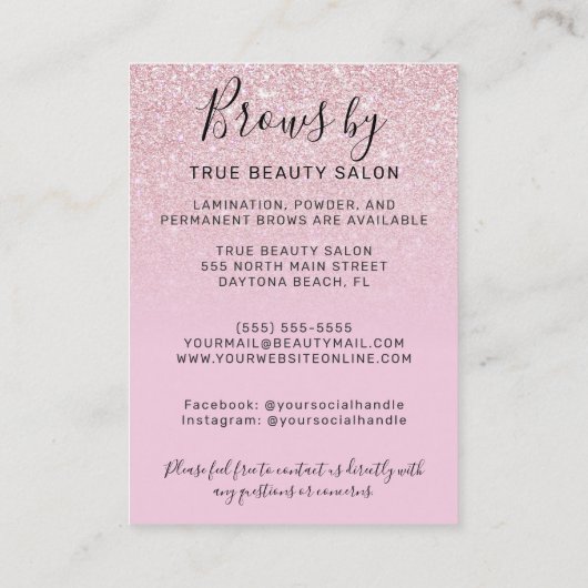 Mauve Roze Glitter Brows Nazorg Icon Visitekaartje (Achterkant)