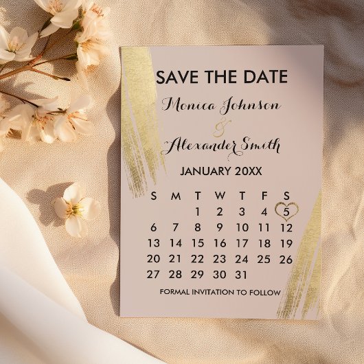 Mauve roze goud penseelstreken kalender opslaan save the date