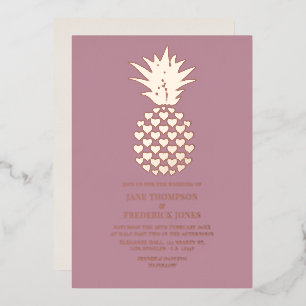 Mauve & Roze Goud Tropische Ananas Bruiloft Folie Uitnodiging