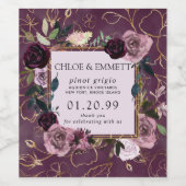 Mauve Roze, Paars Goud Bloemmotief Wijn Etiket (Enkel label)