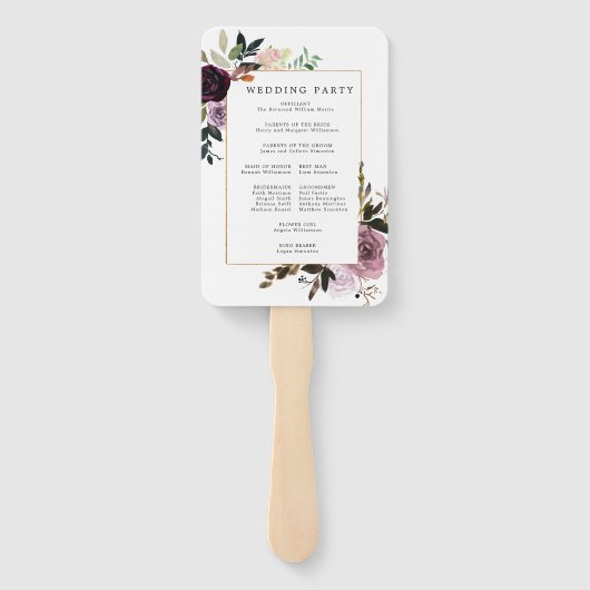 Mauve Roze Paarse Bloemen Bruiloft Programma Handwaaier (Achterkant)