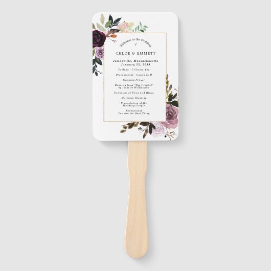 Mauve Roze Paarse Bloemen Bruiloft Programma Handwaaier (Voorkant)