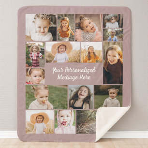 Mauve Roze Persoonlijke 16 Foto Collage Aangepast Sherpa Deken