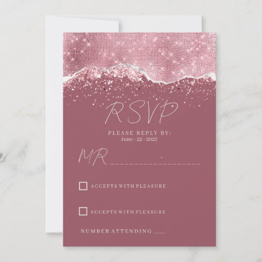 Mauve roze roségoud zilveren glitter RSVP Kaart (Voorkant)