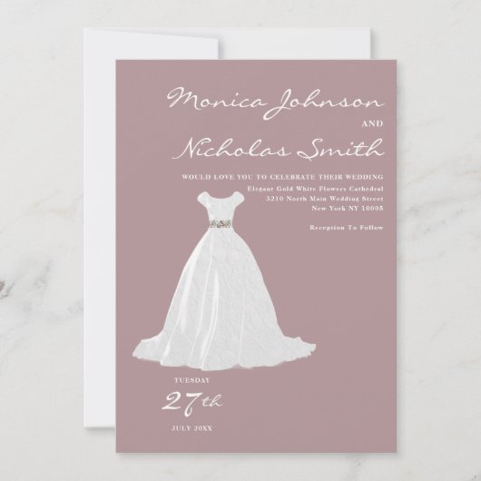 Mauve roze wit kant trouwjurk chique bruiloft kaart (Voorkant)