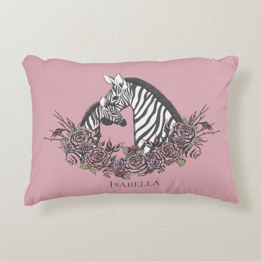Mauve Roze Zebra Handgetekend Accent Kussen (Voorkant)