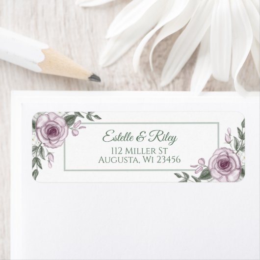 Mauve Rozen Elegant Floral Etiket (Insitu)