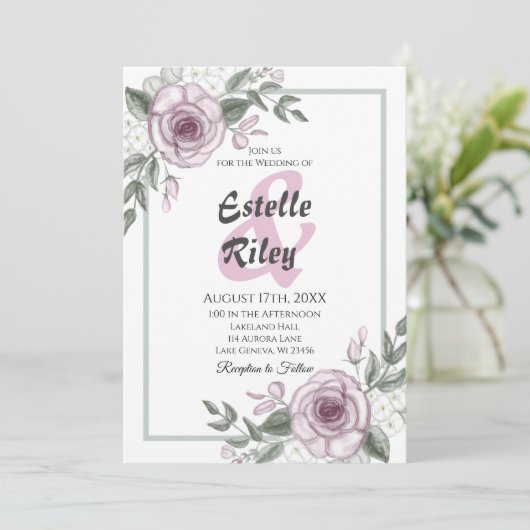 Mauve Rozen Elegant Floral Wedding Kaart (Staand voorkant)