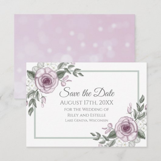 Mauve Rozen Elegant Floral Wedding Save the Date RSVP Kaartje (Voorkant / Achterkant)