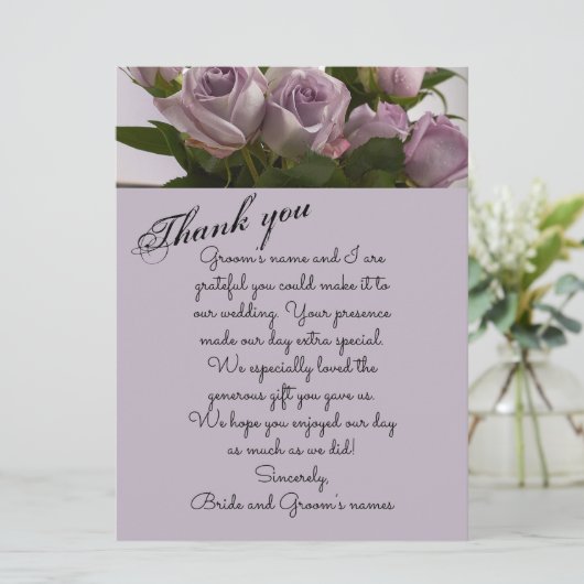 "Mauve Rozen" Hartelijk dank Kaart (Staand voorkant)