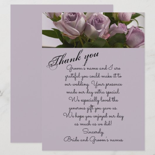 "Mauve Rozen" Hartelijk dank Kaart (Voorkant / Achterkant)