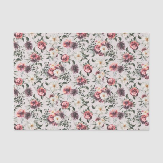 Mauve Rozen Paarse Peonies Modern Weefselpapier Tissuepapier (Voorkant)