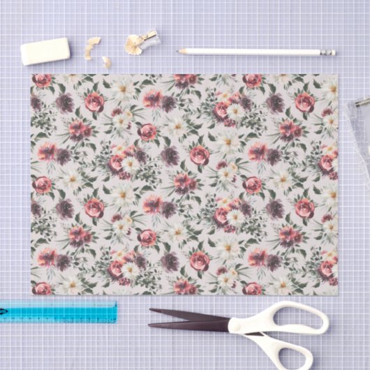 Mauve Rozen Paarse Peonies Modern Weefselpapier Tissuepapier (Craft)