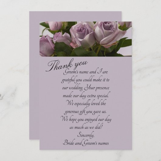 "Mauve Rozen" Weddenschap Hartelijk dank Bedankkaart (Voorkant / Achterkant)