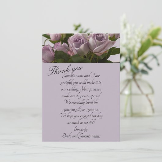 "Mauve Rozen" Weddenschap Hartelijk dank Bedankkaart (Staand voorkant)