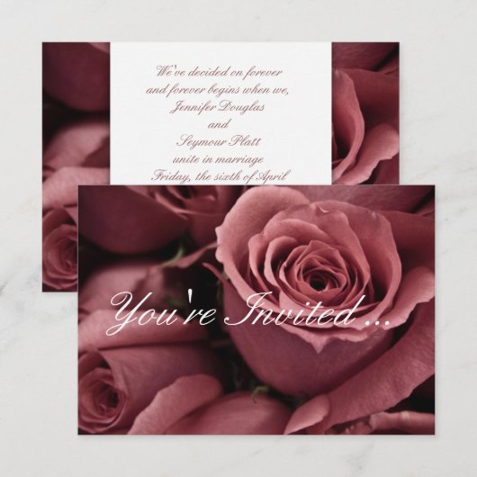 Mauve Rozen Wedding Invitations Kaart (Voorkant / Achterkant)