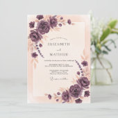 Mauve Rozenkrans Bruiloft Kaart (Staand voorkant)