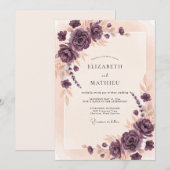 Mauve Rozenkrans Bruiloft Kaart (Voorkant / Achterkant)