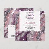 *~* MAUVE RSVP QR Zilveren AGAAT AR66 Bruiloft Kaart (Voorkant / Achterkant)