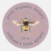 Mauve Rustic Honeybee Appiary Gold Honingraat Ronde Sticker (Voorkant)