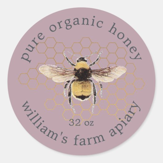 Mauve Rustic Honeybee Appiary Gold Honingraat Ronde Sticker (Voorkant)