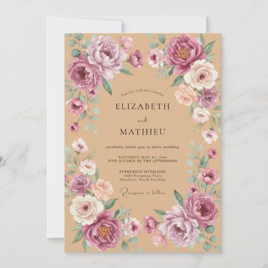 Mauve Rustische Boheemse Bruiloft Kaart (Voorkant)