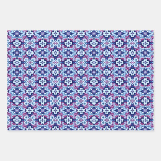 Mauve, saffier en poeder blauw patroon inpakpapier vel (Voorkant 3)
