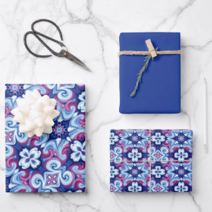 Mauve, saffier en poeder blauw patroon inpakpapier vel