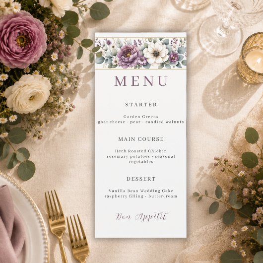 Mauve & Sage Bloemen Bruiloft Menu