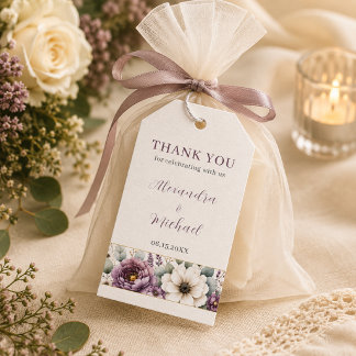 Mauve & Sage Bloemige Trouw Favor Tag Cadeaulabel