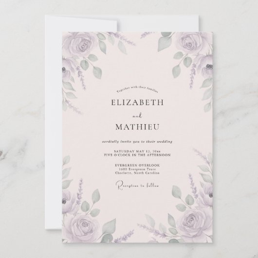 Mauve Salie Bruiloft Kaart (Voorkant)
