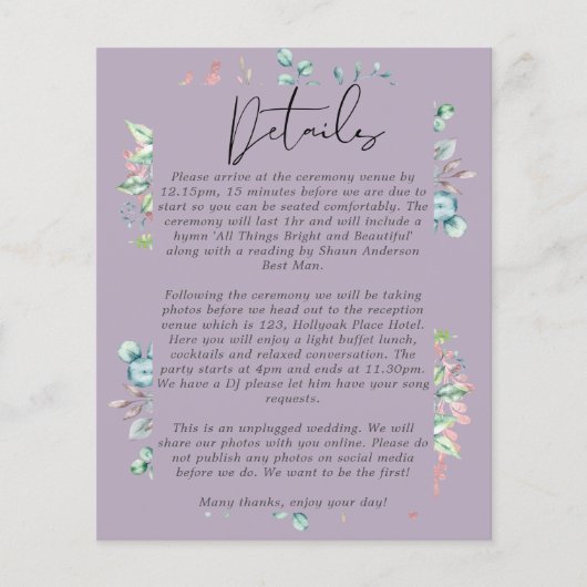Mauve Salie Rozegoud Bladeren Trouwdetails Program (Voorkant)