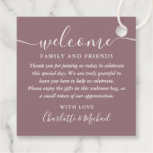 Mauve Script Trouw Welkomstcadeau Mand Tas Bedankjes Labels (Achterkant)