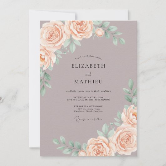 Mauve Serene Perzikbloesem Bruiloft Kaart (Voorkant)