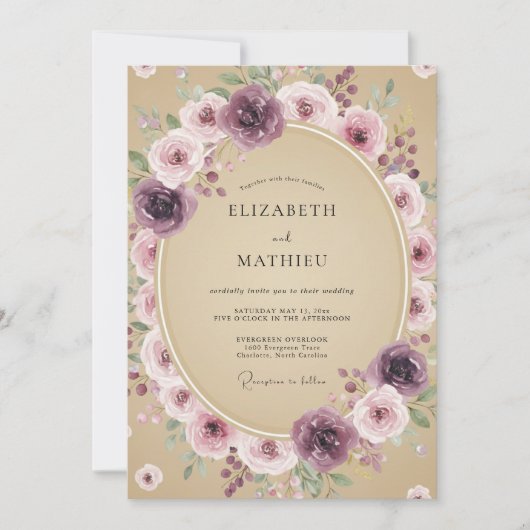 Mauve Serene Rustieke Bruiloft Kaart (Voorkant)
