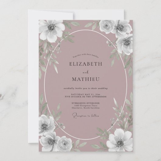 Mauve Serene Vintage Bruiloft Kaart (Voorkant)