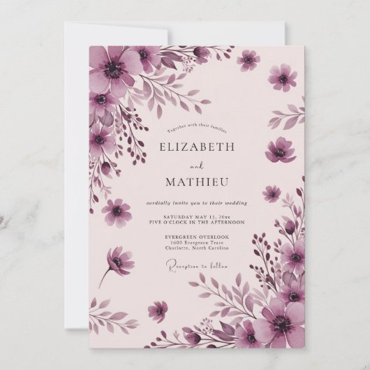 Mauve Serene Watercolor Bruiloft Kaart (Voorkant)