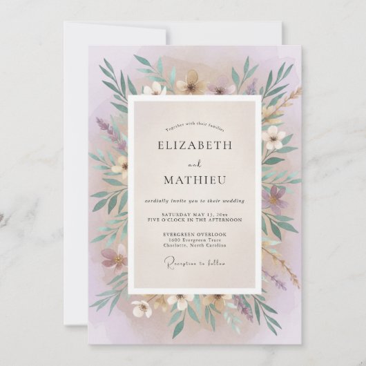 Mauve Sering Blad Eucalyptus Bruiloft Kaart (Voorkant)